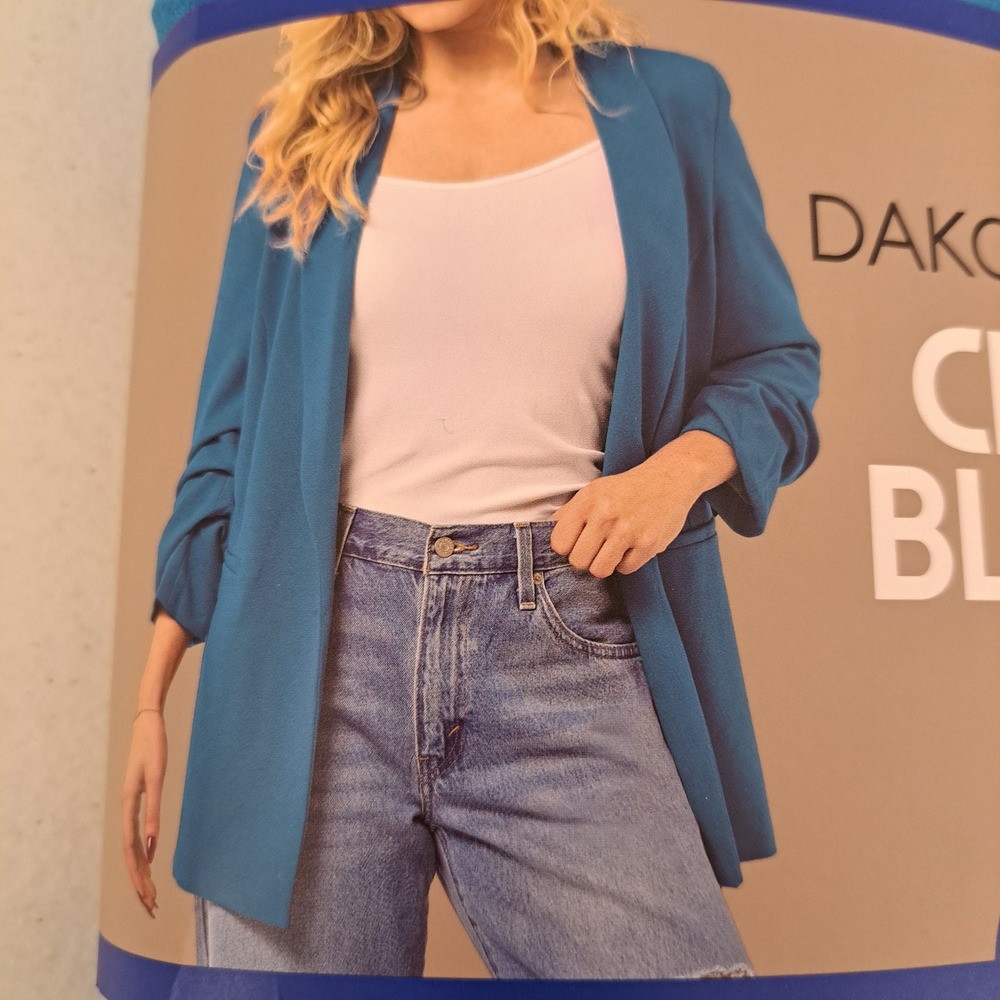 Dakota Blue Womens Blazer L Blue NWT Ruched Sleeve Crepe 1851-266